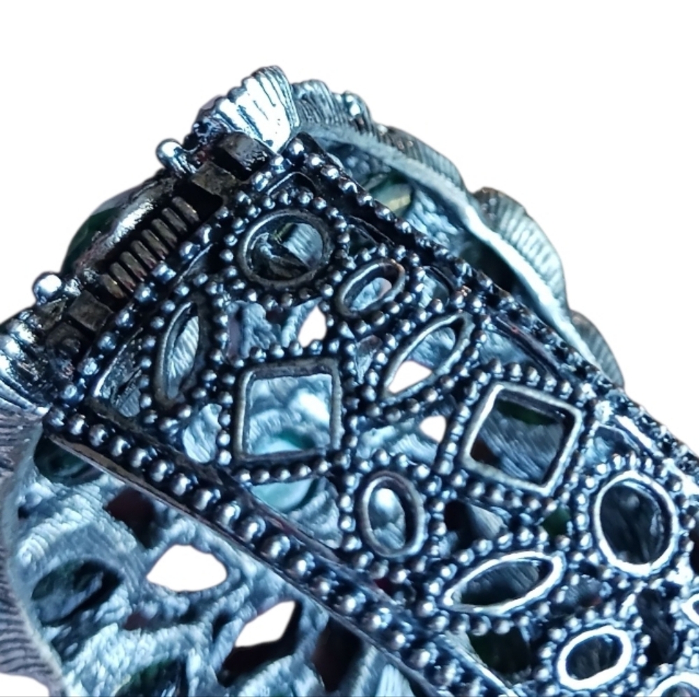 Boho Chic Flower Hinge Cuff Statement Bracelet Chunky - Picture 9 of 11
